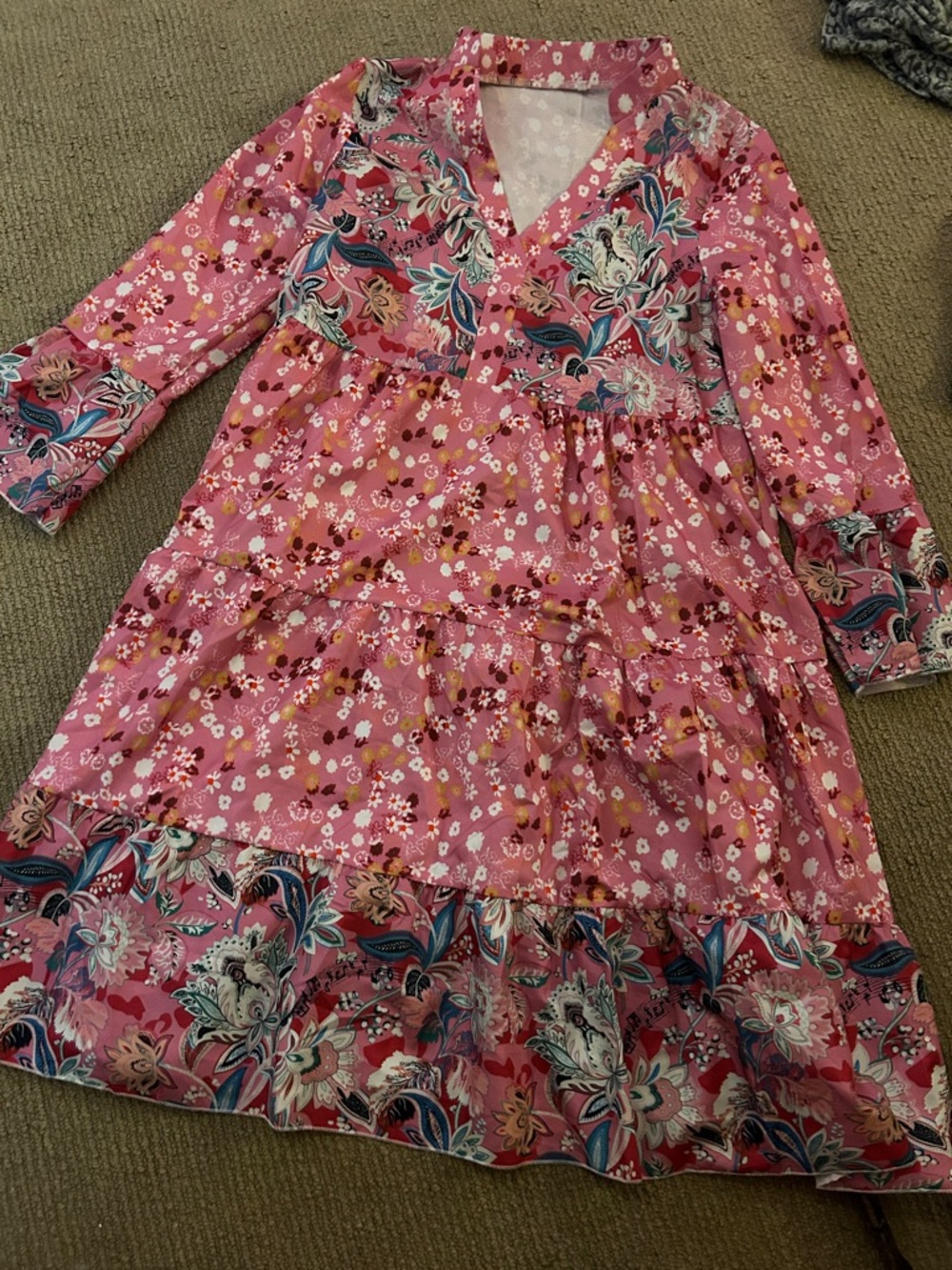Girls' Pink Floral Tiered Dress